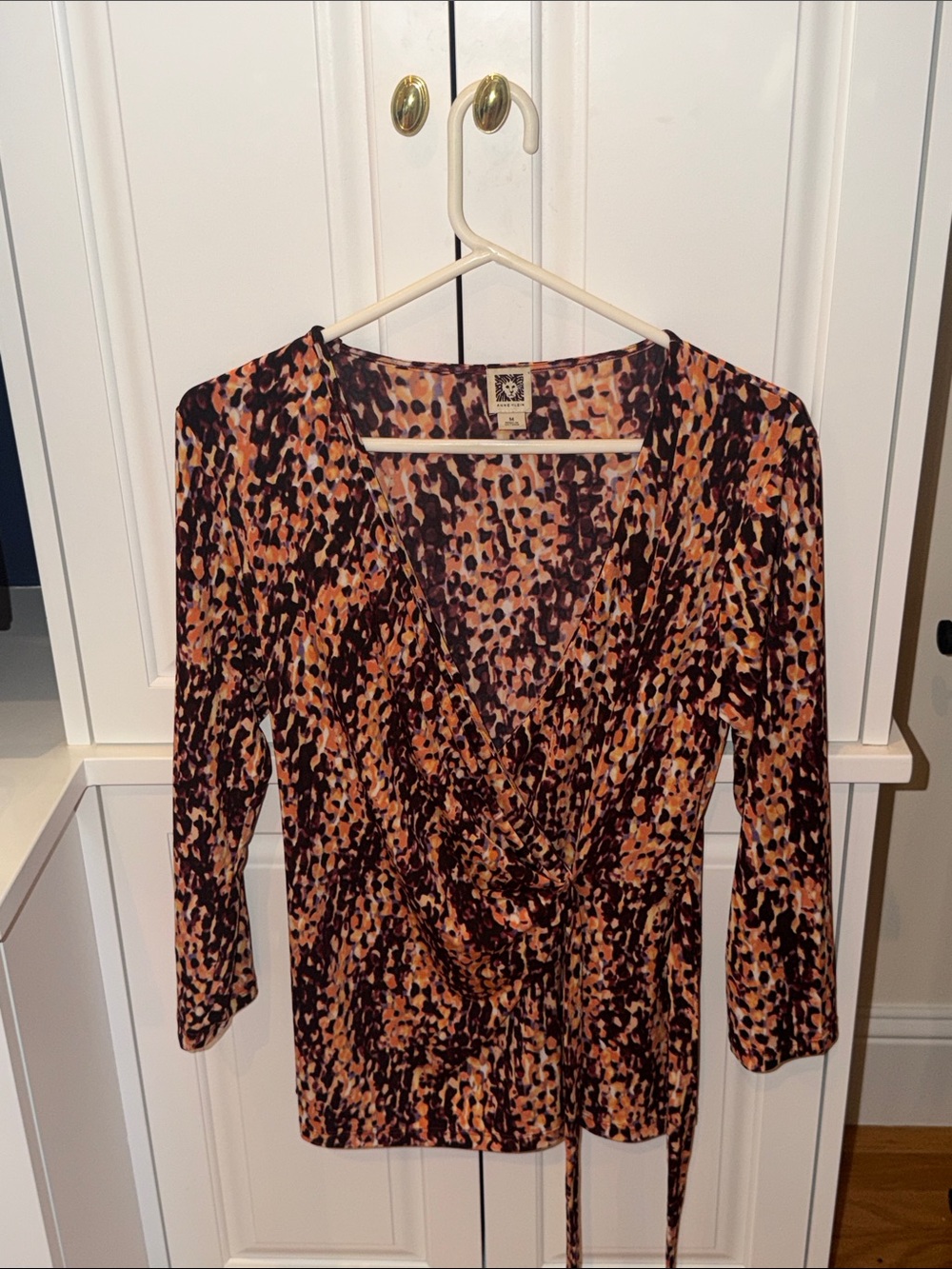 Anne Klein Brown Multi Animal Print Wrap Top